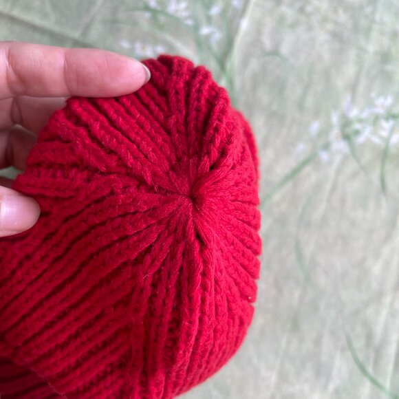 Acne Studios Red Embroidered Knit Beanie main image 4